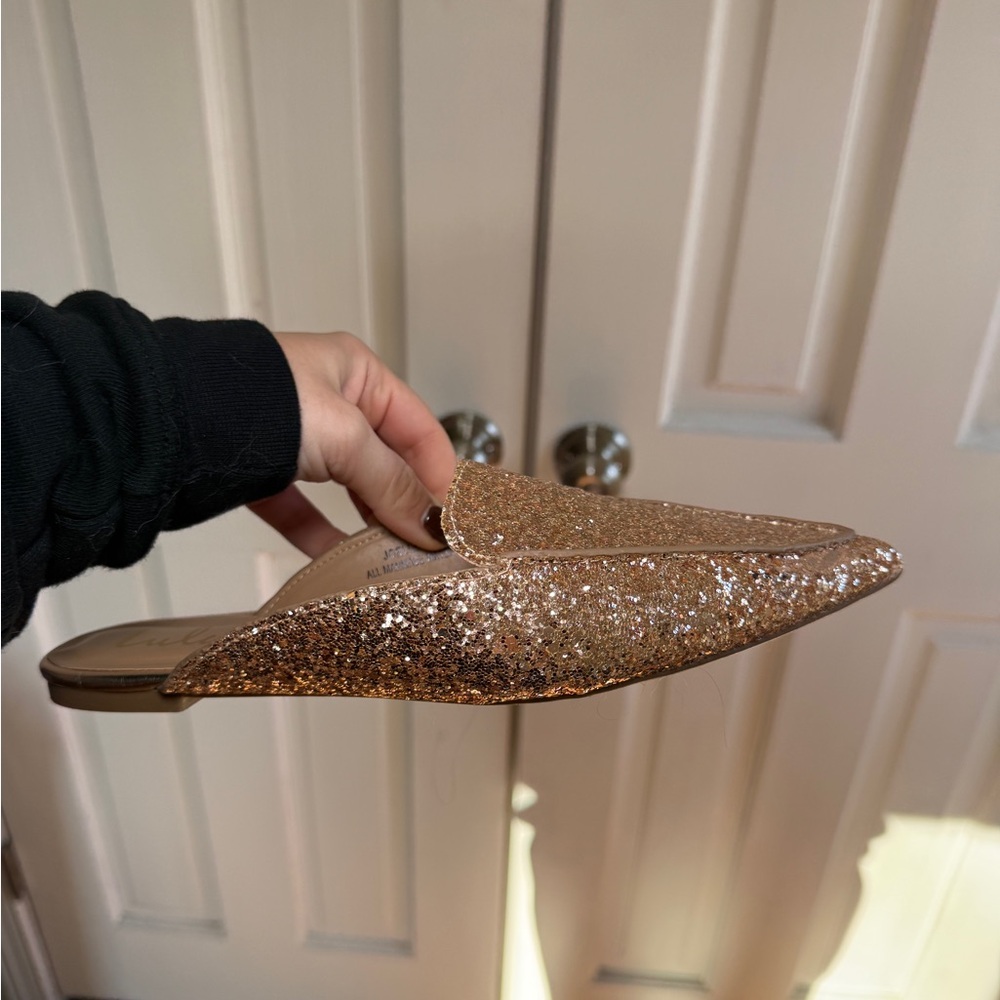 Lulu's Shimmering Gold Glitter Loafers